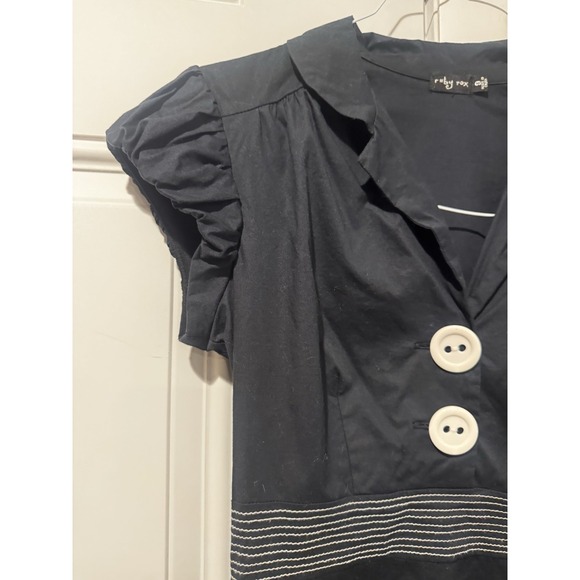 Vintage Ruby Rox Black Retro White Buttons Dress Pockets Puff Sleeves‎ Juniors 9 - Picture 2 of 9